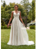 Illusion Neck Beaded Ivory Lace Tulle Sparkly Wedding Dress